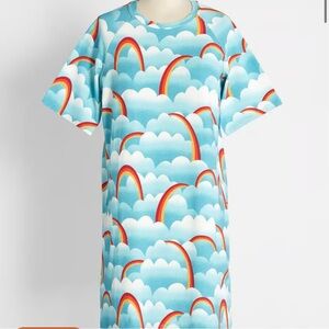 New ModCloth On Cloud Mine Tee Shirt Dress Sea Blue Clouds